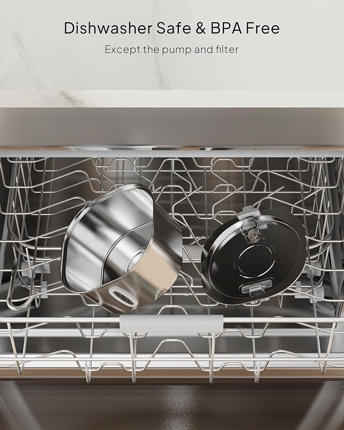 PEKTACO Stainless Steel Cat Water Fountain, 3.2L/108oz Cat Water Dispenser with Quiet Water Pump and Water-Level Window, Dishwasher Safe Pet Drinking Fountain for Cats with 6 Filters + 6 Sponges