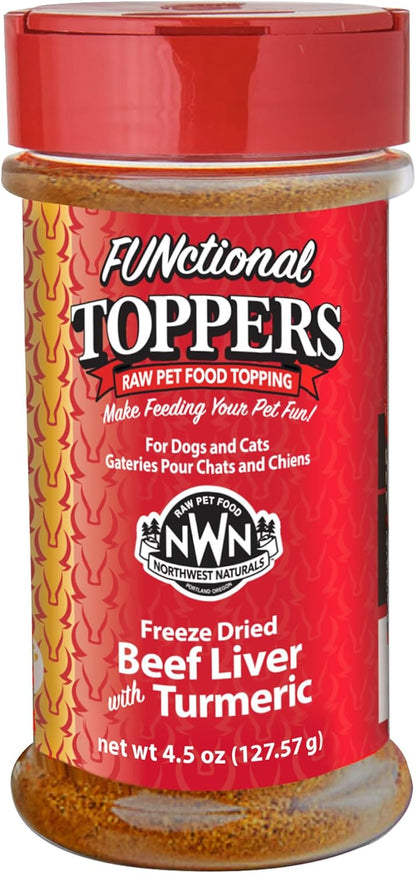 Northwest Naturals Freeze-Dried Beef Liver with Turmeric - Functional Topper for Dogs and Cats - Healthy, Limited Ingredients, Grain Free - Human Grade Pet Food, All Natural - USA Made - 4.5 Oz