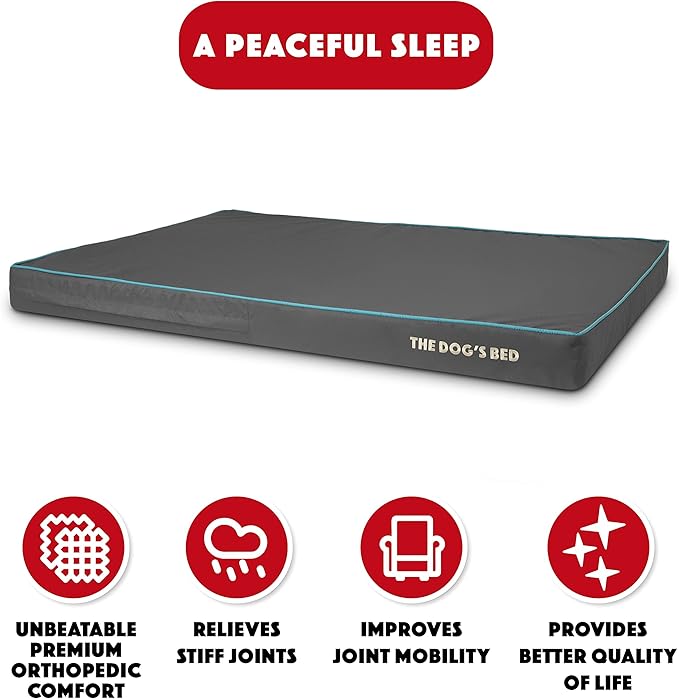 The Dog’s Bed Orthopedic Memory Foam Dog Bed, XXL Grey/Blue, Pain Relief for Arthritis, Hip & Elbow Dysplasia, Post Surgery, Lameness, Supportive, Calming, Waterproof Washable Cover