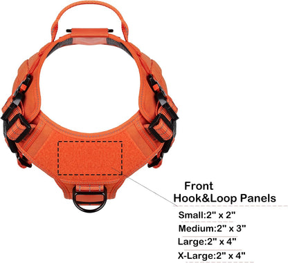 ICEFANG Tactical Dog Harness, X-Large Size,2X Metal Buckle,Working Dog MOLLE Vest with Handle,No Pulling Front Leash Clip,Hook and Loop Panel (Orange,XL (Pack of 1))