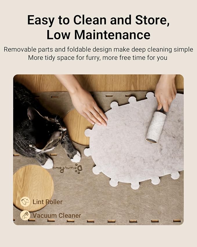 DownyPaws Cat House for Indoor Cats, 2-Storey Foldable Cat Bed Cave, Felt Cats Tunnel Bed Condo, Castle Kitten Cube Hideaway for Multicats, Scratch Resistant, Cream