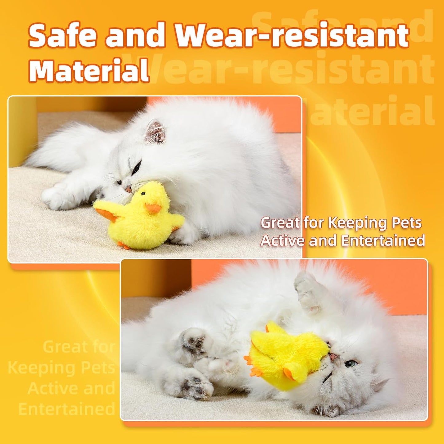 SmartTail Cat Toys Rechargeable Flapping Duck, Lifelike Quacking Sound, Touch Activated Kitten Plush Toy Interactive Cat Exercise Toys for All Indoor Kicker Toys 4.0 Inches