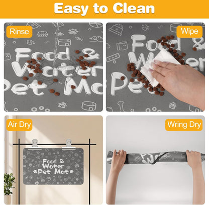 Pet Feeding Mat,Dog Cat Mat for Food and Water,Dog Bowl Waterproof Placemat with Rubber Backing,Absorbent Quick Dry Water Dispenser Mat for Pet（Dark Gray 12"×18"）