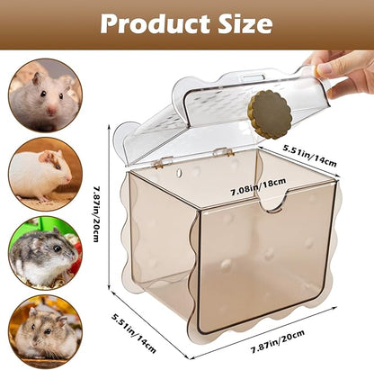 Portable Hamster Carrier Cage,7.87 x 7.87 x 5.51 Inches Dwarf Hamster Carrying Cage with Water Bottle Ventilation Holes Outdoor Hamsters Travel Cages for Mice,Sugar Glider,Gerbils,Rat(Brown)