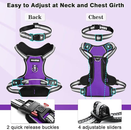 WINSEE Dog Harness No Pull, Pet Harnesses with Dog Collar, Adjustable Reflective Oxford Outdoor Vest, Front/Back Leash Clips for Small, Medium, Large, Extra Large Dogs, Easy Control Handle for Walking