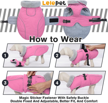 Lelepet Warm Dog Coats for Extra Large Dogs Waterproof Dog Winter Jacket Reflective Pet Fleece Vest Windproof Cold Weather Coats with Adjustable Buckle & Leash Hole, Pink, XXXL