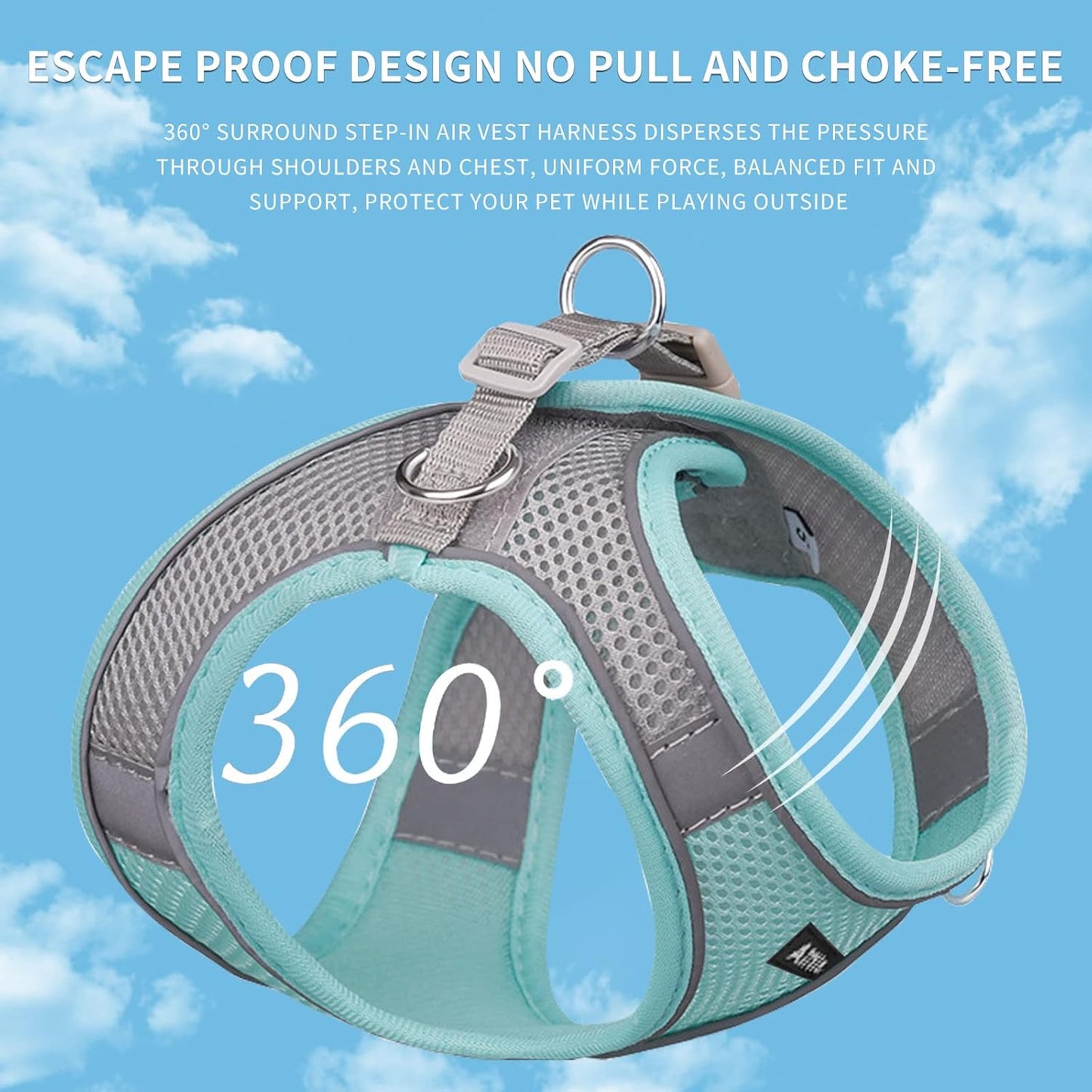 AIITLE Small Harness for Puppy with A Leash - Summer Dog Vest Harness with Super Breathable Mesh, Reflective No-Pull Pet Harness for Outdoor Walking, Camping for Small Dogs, Cats Turquoise XXS