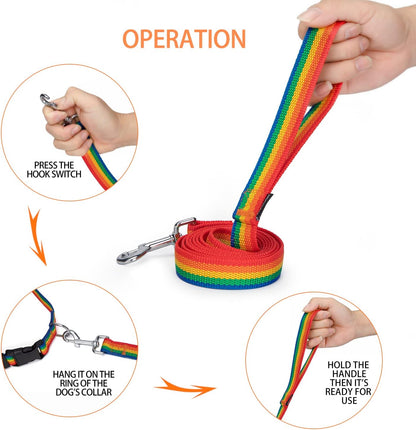 Strong Durable 6 ft Nylon Dog Training Leash, 1 Inch Wide Traction Rope, for Small and Medium Dog (Rainbow, 6 Feet)