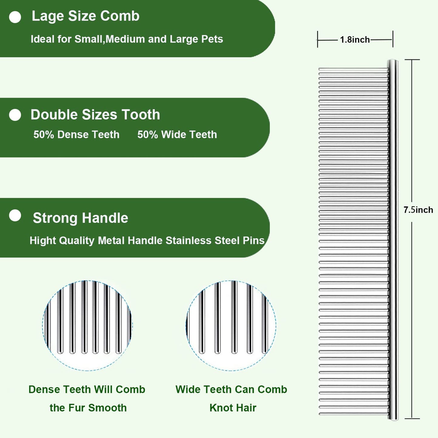 Large Slicker Dog Grooming Brush Kit - Ergonomic Wooden Handle, Long Pins for Goldendoodles, Poodles, Doodles & Haired Dogs (green)