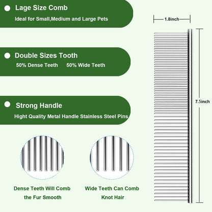 Large Slicker Dog Grooming Brush Kit - Ergonomic Wooden Handle, Long Pins for Goldendoodles, Poodles, Doodles & Haired Dogs (green)
