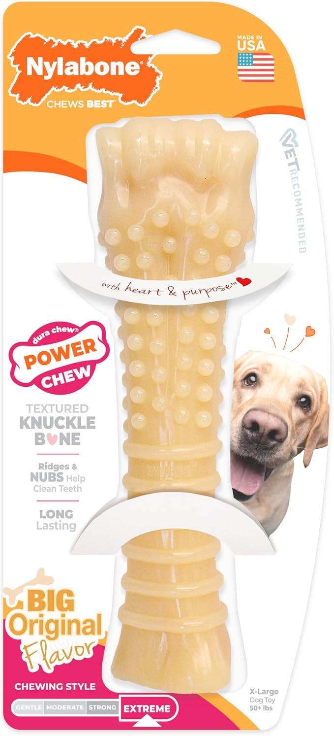 Nylabone Textured Knuckle Bone Power Chew Toy for Dogs, Durable & Tough Dog Toys for Aggressive Chewers, Original Flavor, X-Large - Over 50 Ibs, 1 Count