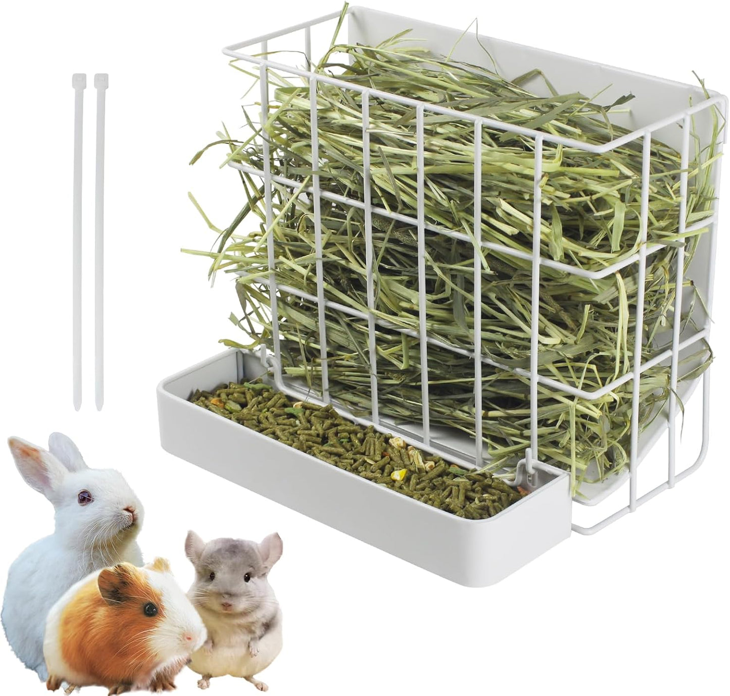 Large Hay & Feed Two in One Feeding Rack Rabbit Hay Rack with Hook Heavy-Duty Metal,Internal Sloping Design，Hay Feeder for Bunny,Rabbit，Chinchillas,Comes with Two Multifunctional Zippers