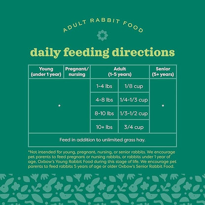 Oxbow Essentials Rabbit Food, Adult, Made with Oxbow Timothy Hay for Rabbit, Pet Pellets with Vitamins & Minerals, Small Animal Pet Products, Bunny Food, Made in USA, High Fiber, 25 lb. bulk bag