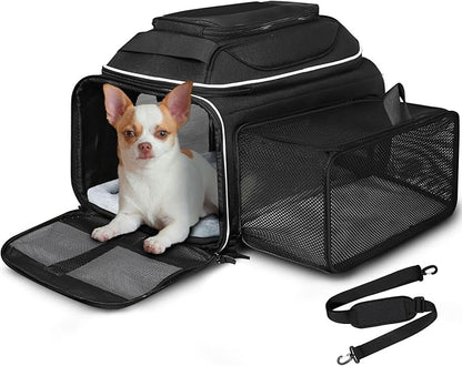 Petskd Top and Side Expandable Pet Carrier 18x13x9.5 Inches Southwest Airline Approved, Soft-Sided Carrier for Small Cats and Dogs with Locking Safety Zippers and Anti-Scratch Mesh(Black)