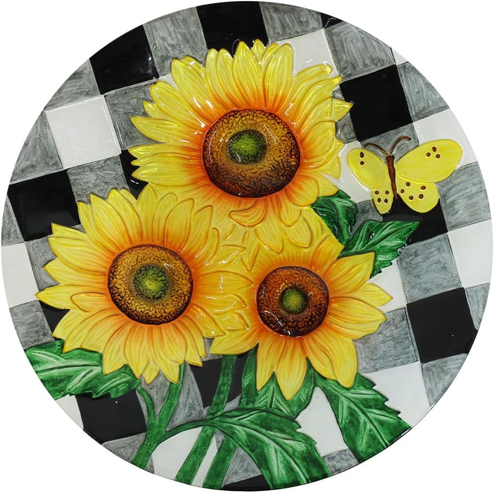 Briarwood Lane Checkered Sunflowers Summer Glass Birdbath