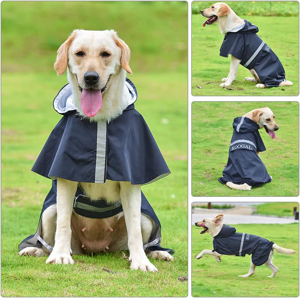 Pet Large Dog Raincoat Apparel Poncho Waterproof for Medium Large Sized for Dog Rain Coat Clothes (Navy Blue, 4XL)