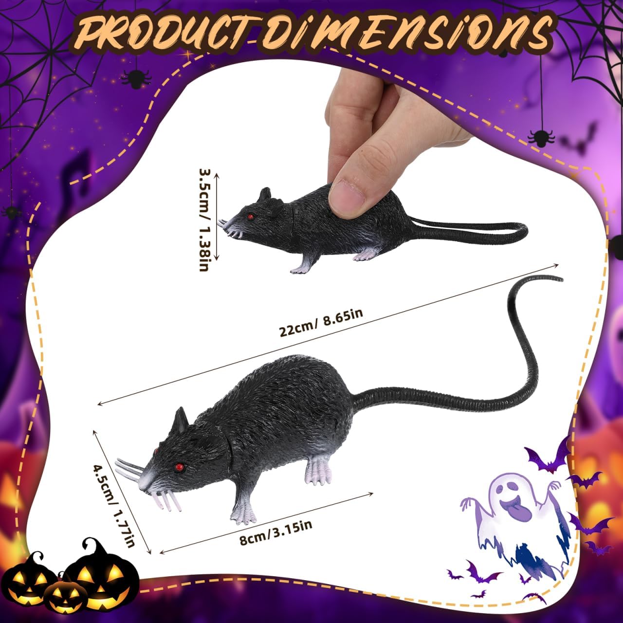 PRETYZOOM 2PCS Halloween Fake Rat Plastic Squeezable Fake Mouse Realistic Rats for Creepy Decorations Halloween Pranks Props (8.6-inch Included Tail)
