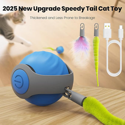 2025 New Speedy Tail Cat Toy for Bored Indoor Adult Cats, Interactive Pet Toy Ball with Tail, Smart Rolling Ball for Cats, Automatic Moving Ball Can Fast Rolling on Carpet (Blue)