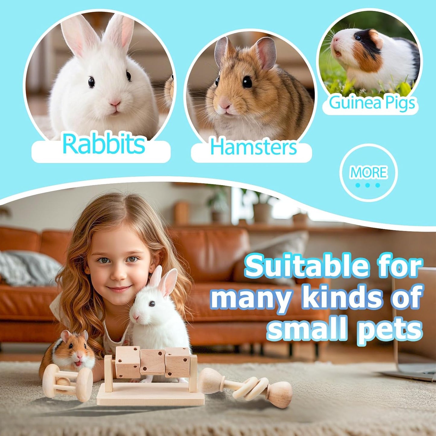 3 Pcs Wooden Hamster Enrichment Toys, Guinea Pig Chew Toys for Syrian & Dwarf Hamsters,Rabbits, Gerbils, Rats, Chinchillas, Small Animals Playing Teeth Grinding Indoor Outdoor