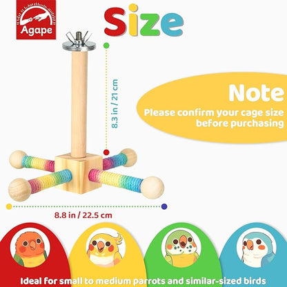 Agape Bird Perch Toy, Parrot 360° Interactive Rotating Toy, Bird Cage Accessories for small and medium Parrots to Expend Energy, Wooden Stand for Parakeets Cockatiels Lovebirds Conures Finches Budgies