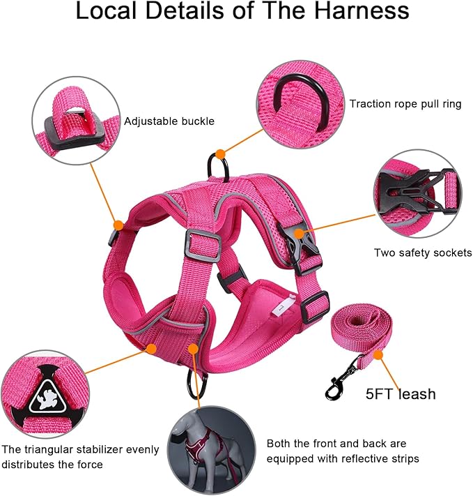 SOLMOONY Small Dog Harness,Soft Mesh Puppy Harness and Leash Set,No Escape Cat Harnesses for Training Walking,Reflective Adjustable Puppy Vest for Small Medium Dogs, Cats (Hot Pink, S)