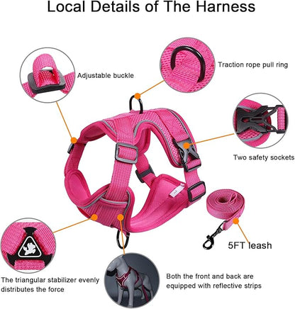 SOLMOONY Small Dog Harness,Soft Mesh Puppy Harness and Leash Set,No Escape Cat Harnesses for Training Walking,Reflective Adjustable Puppy Vest for Small Medium Dogs, Cats (Hot Pink, L)
