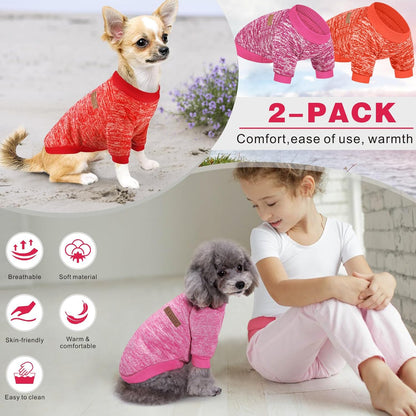 2 Pieces Pet Dog Classic Knitwear Sweater, Fleece Coat for Small,Medium Dogs,Warm Pet Dog Cat Clothes,Soft Puppy Customes for Chihuahua Yorkshire Tzu (Rose Red Orange,XS)