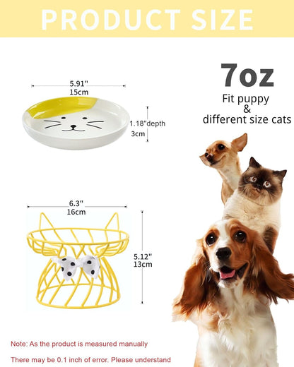 Elevated Cat Bowls with Non-Slip Metal Stand - Raised Food and Water Bowls, Fits Cats & Small Dogs - Dishwasher Safe