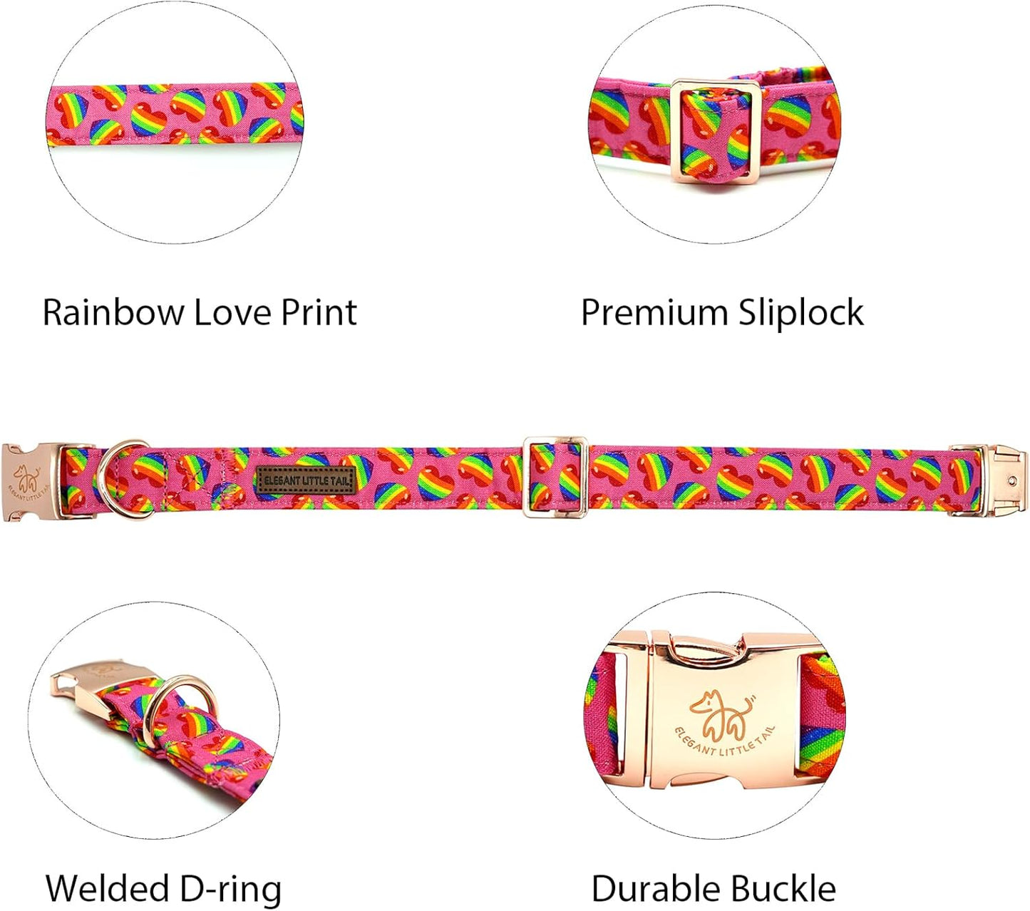 Elegant little tail Dog Collar, Holiday Pet Collar Dog Durable Rainbow Print Dog Collars Girl or Boy Soft Pet Gift Adjustable Dog Collar for Small Medium Large Dogs