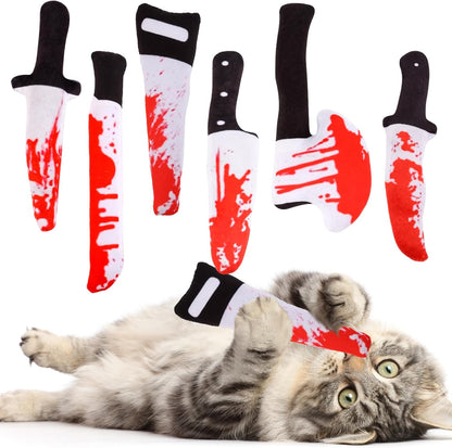 FOIMAS 6pcs Catnip Toys,Knife Shaped Catnip Toys Horror Teething Chew Plush Toys for Cat Kitten Teeth Cleaning Inreractive Toys Indoor Outdoor Halloween Christmas