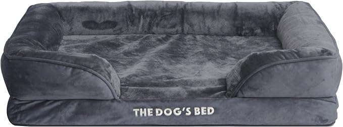The Dog’s Bed, Orthopedic Standard Foam Waterproof Dog Bed with Standard Support, Large Grey Plush, Waterproof, Supportive Dog Bed with Replaceable Covers
