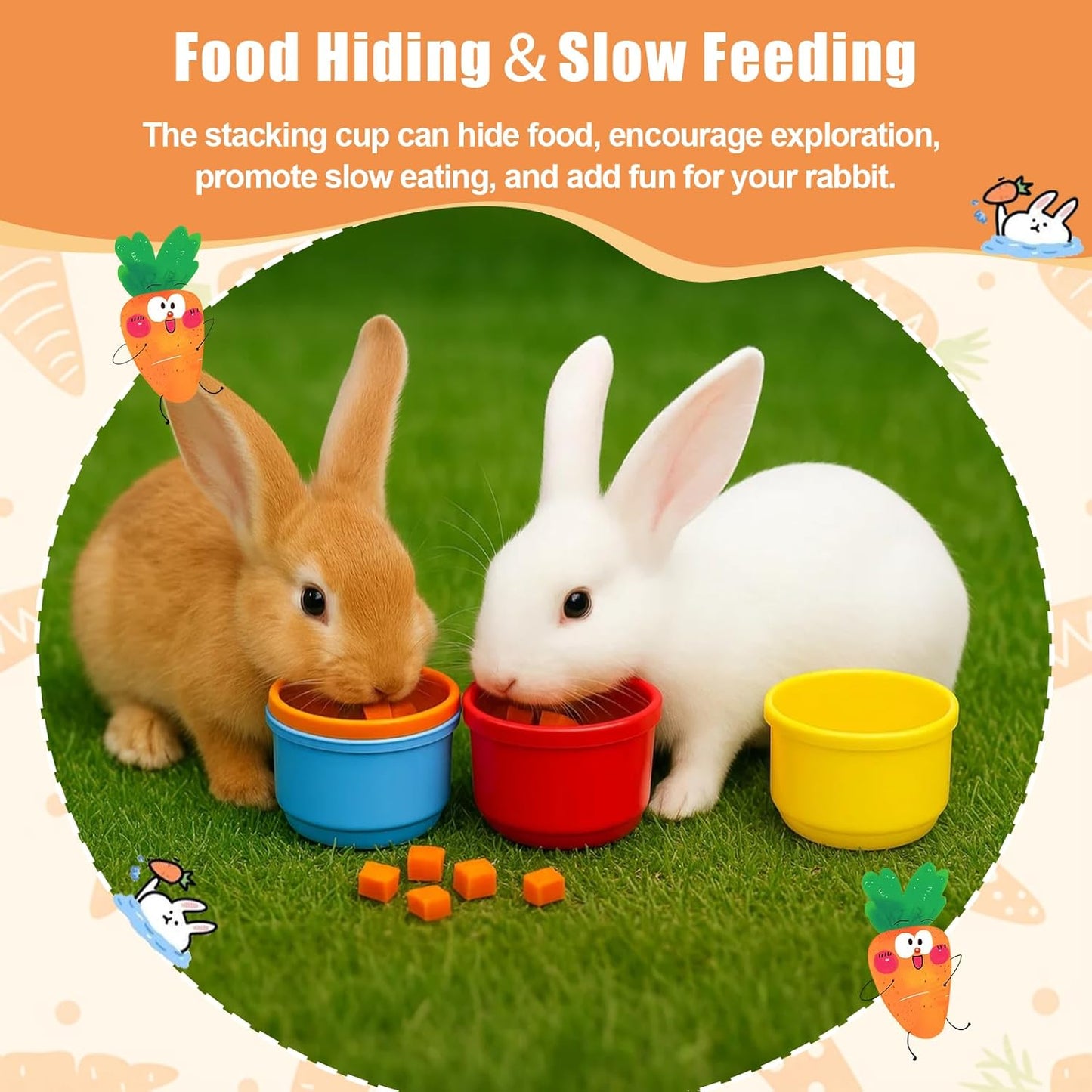 8 Pcs Stacking Cups for Rabbits,Nesting Rabbit Toys of Different Sizes,Bunny Stacking Cups for Hiding Food and Playing,Guinea Pig Stacking Cups (Rainbow)