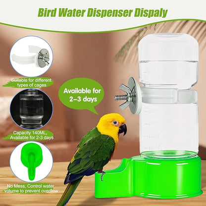 BWOGUE 2PCS Automatic Bird Water Dispenser, 4.73 Fl Oz Parakeet Water Dispenser for Cage No Mess Suspended Bird Water Feeder for Cockatiel Budgie Conure Lovebirds