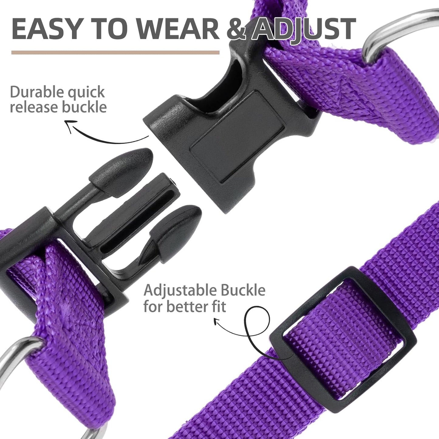 PUPTECK No Pull Dog Harness Soft Adjustable Basic Nylon Step in Puppy Vest Outdoor Walking with ID Tag and A-ir Tag Case, Purple, S