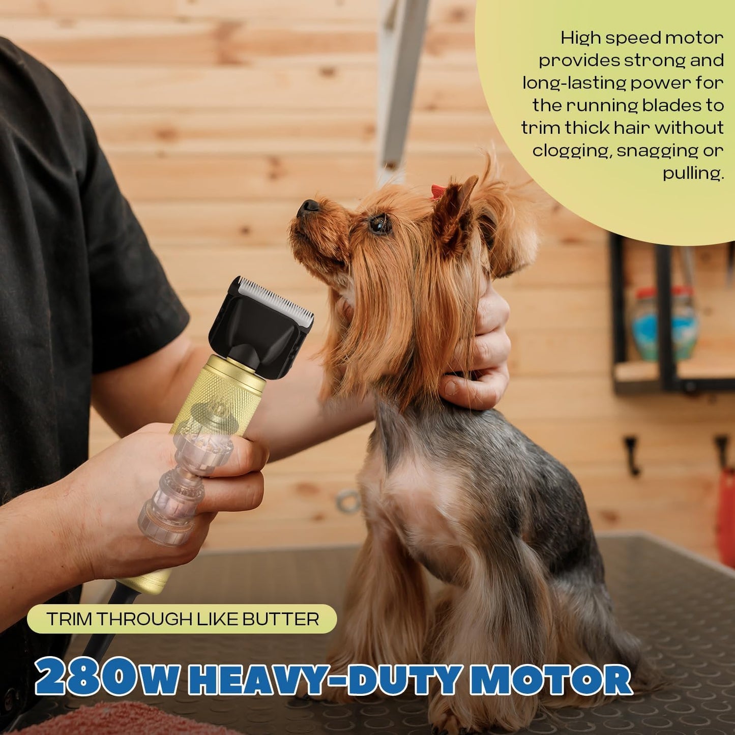 Pet Grooming Clippers 280W for Thick Heavy Coats, 2000-6000rpm Stepless Speed Control & 10ft Power Cord, Low Noise< 50db, Dog Trimmer Kit with Extra Detachable Blade (280W)