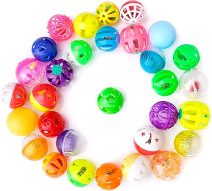 CHIWAVA 36 Pack Plastic Noisy Cat Toy Balls with Bell Kitten Chases Toy 8 Type Assorted Color Size