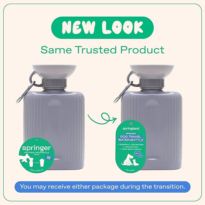 Springer by Springland Dog Water Bottle | Portable Travel Water Bottle Dispenser for Dogs | Dog Gift Seen on Oprah's Favorite Things, Shark Tank | Leak-Proof Bottles | BPA-Free 44oz Gray