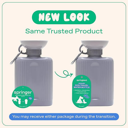 Springer by Springland Dog Water Bottle | Portable Travel Water Bottle Dispenser for Dogs | Dog Gift Seen on Oprah's Favorite Things, Shark Tank | Leak-Proof Bottles | BPA-Free 44oz Gray