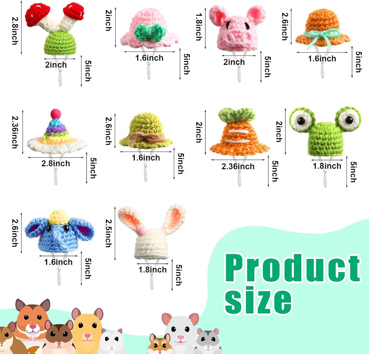 Kajaia 10 Pcs Hamster Hat Small Animals Cute Tiny Hat Mini Hand Knitted Hats for Snakes Pets Bearded Dragon Guinea Pig Bunny Costume Accessories Easter Holiday Parties(Fresh Style)