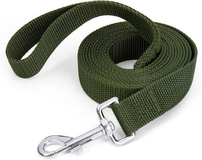 Strong Durable 10ft Nylon Dog Training Leash, 1 Inch Wide Traction Rope, for Small and Medium Dog (Military Green, 10 Feet)