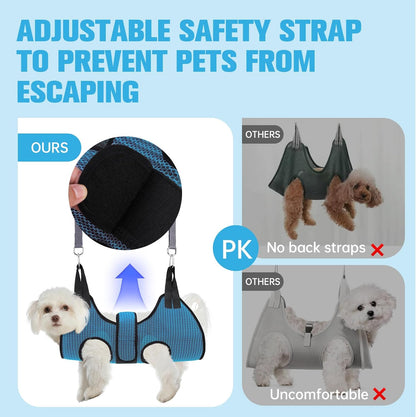 PAWCHIE Dog Grooming Hammock Harness for Dog Cat with Pet Nail Clipper Trimmer-Breathable Cat Hanger Sling for Trimming Clipping Nails-Dog Hammock Restraint Bag for Small Medium Large Dog,Dark Blue XS
