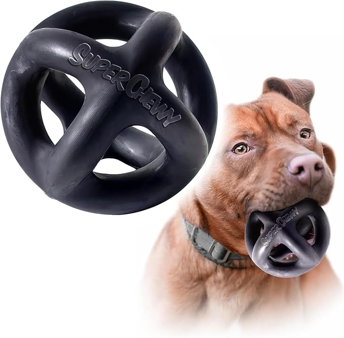 Tuff Pupper SuperChewy Extremely Tough Cage Ball for Dogs | Durable Heavy Duty Natural Rubber | Tough Chew Toy for Strong Chewers | Heavy Duty for Medium Large Breed | Strong but NOT Indestructible