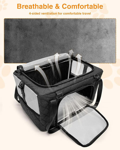 PETUX Small Cat Carrier - Pet Carrier Airline Approved for Kitten Under 10 lb - Escape-Proof, Foldable and Portable Cat Carriers with Removable Bag and Safety Buckle for Travel, Vet Visits - Grey