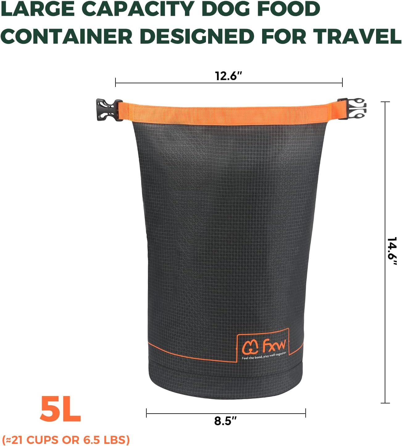 FXW Dog Food Travel Bag，Large Capacity for Travel Kibble Storage Perfect for RV Road Trips, Camping, Longterm Dog Boarding Gear Accessories Gray, 21 Cups