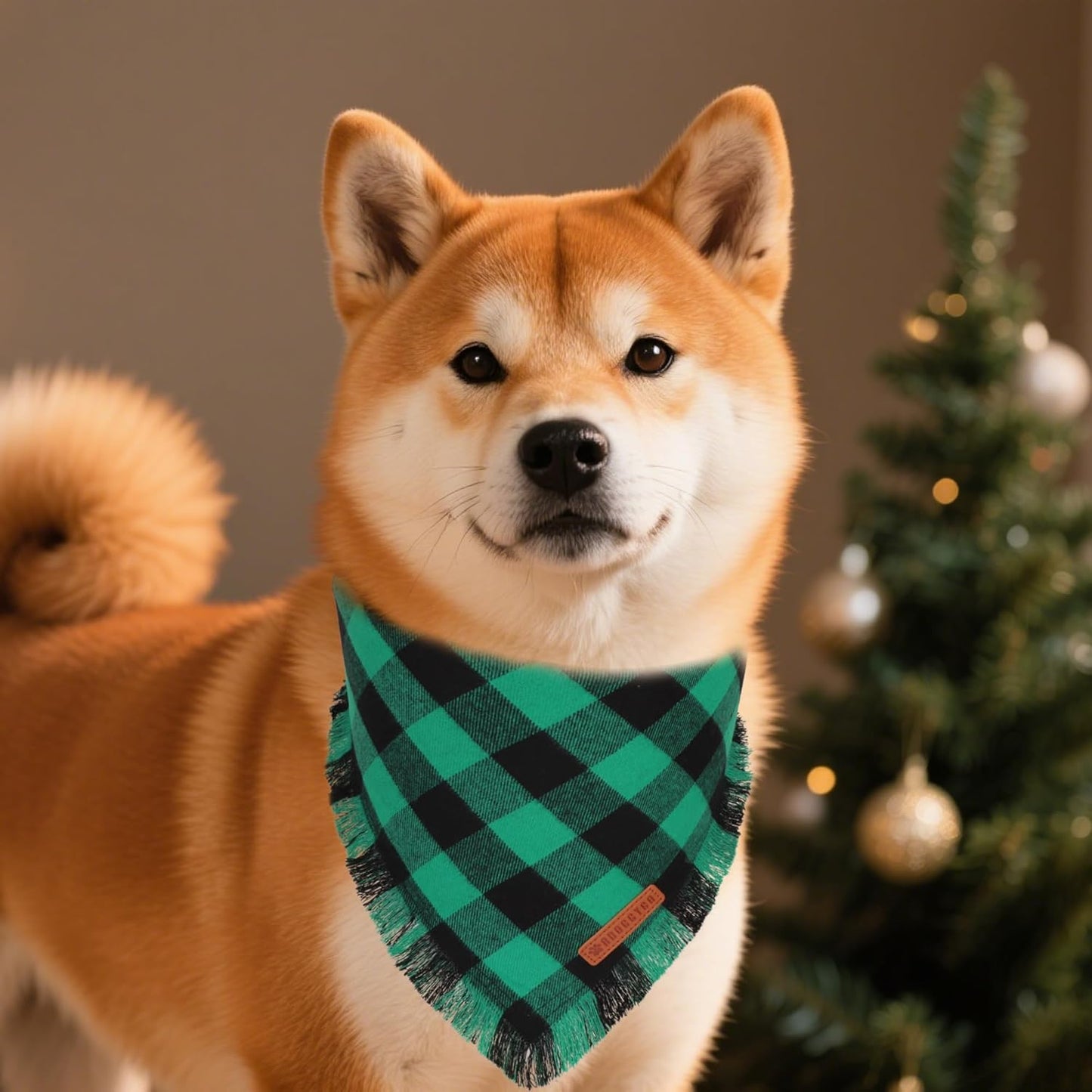 ADOGGYGO Christmas Dog Bandanas with Tassels, Classic Plaid Xmas Scarf Bib, Premium Cotton Fabric, Red Green Plaid Christmas Bandanas for Small Dogs (Small)
