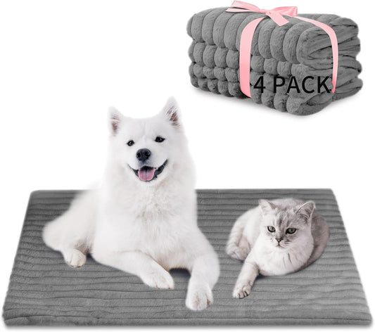 NWK Pack of 4 Fluffy Self Warming Cat Mat, Cat Blanket, Thermal Dog Mat, Washable, Non-Slip Bottom for Sofa & Crate & Kennel & Car Seat (Misty Gray, X-Large (43.5'' X 27.5'' X 0.7''))