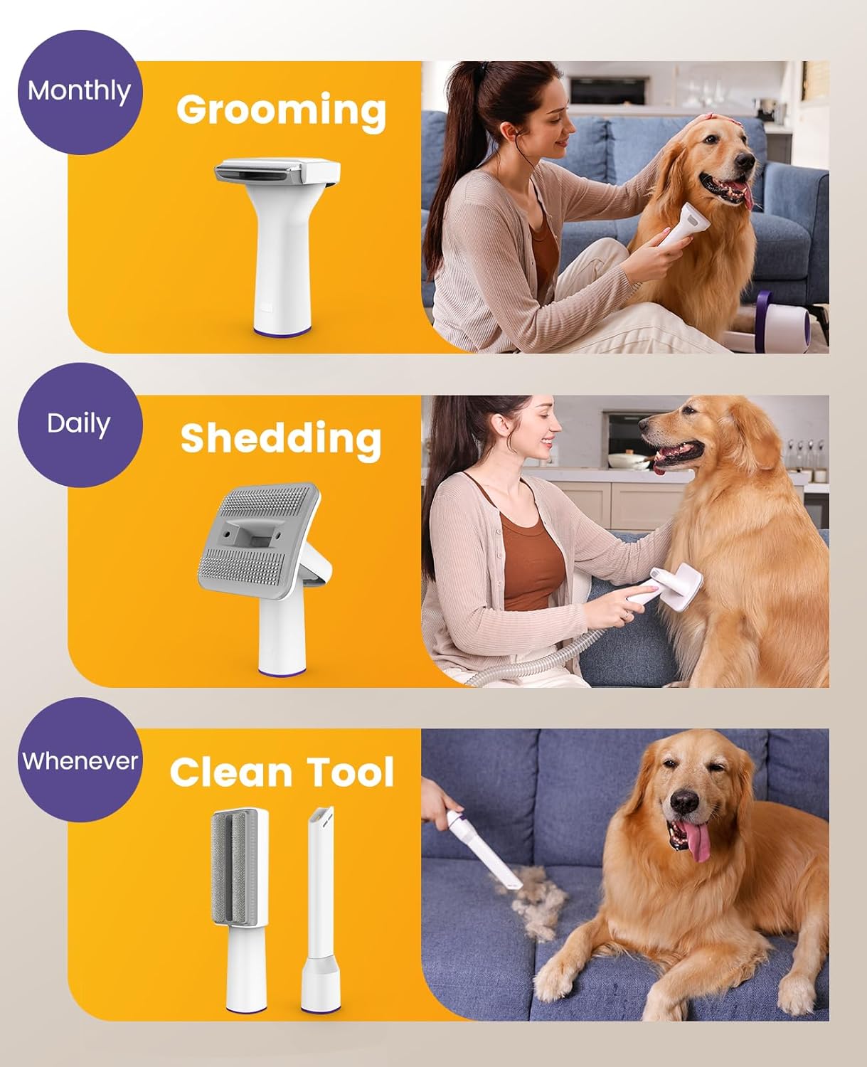 oneisall Dog Hair Vacuum & Dog Grooming Kit/Low Noise Dog Grooming Vacuum12kpa,Dog Vacuum for Shedding Grooming for Pet Hair&Home Cleaning