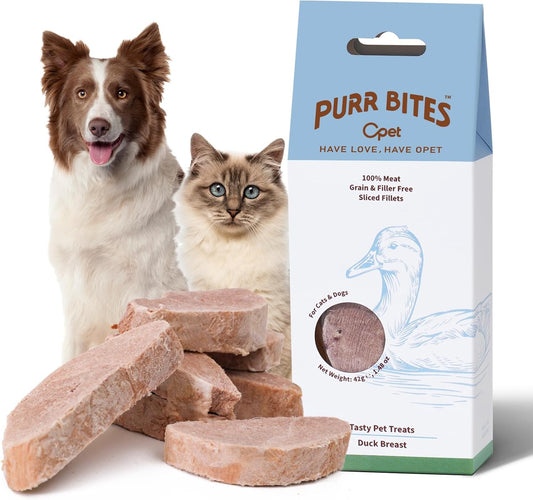 OPET Freeze Dried Duck Cat Treats, Single Ingredient Grain Free High Protein Pet Food for Cats and Dogs, Healthy Training Snacks，Freeze Dried Duck Breast Sliced Fillets (Duck Breast, 1.48 Ounce)