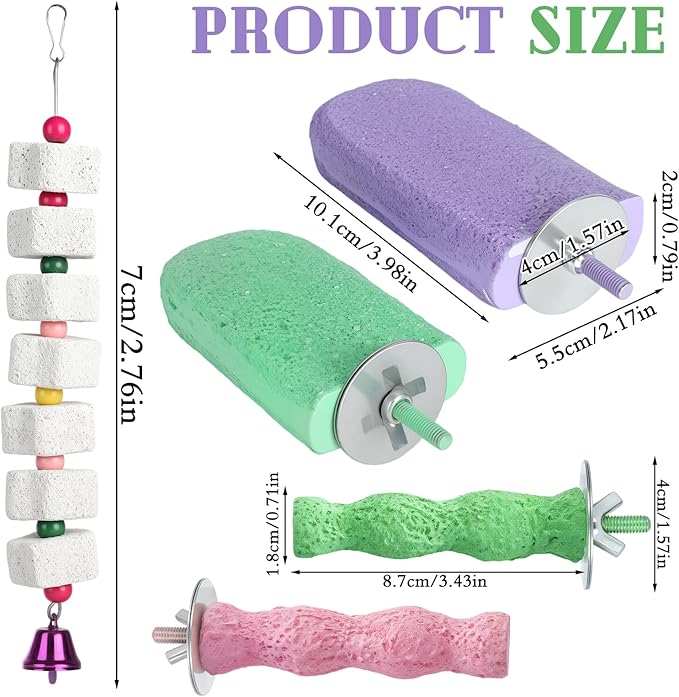 5 Pcs Bird Beak Grinding Stone and Bird Chewing Toy,Parrot Beak Grinding Calcium Stone with Bells,Cage Toys for Budgies,Parakeets,Cockatiels