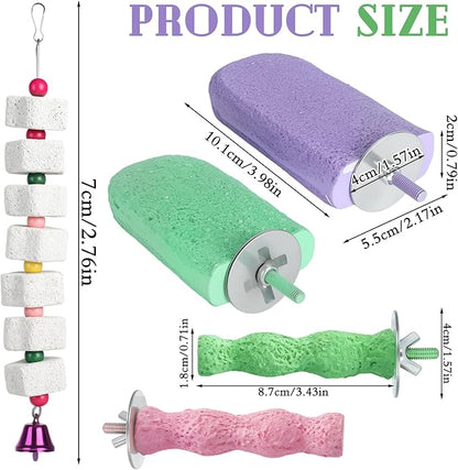 5 Pcs Bird Beak Grinding Stone and Bird Chewing Toy,Parrot Beak Grinding Calcium Stone with Bells,Cage Toys for Budgies,Parakeets,Cockatiels